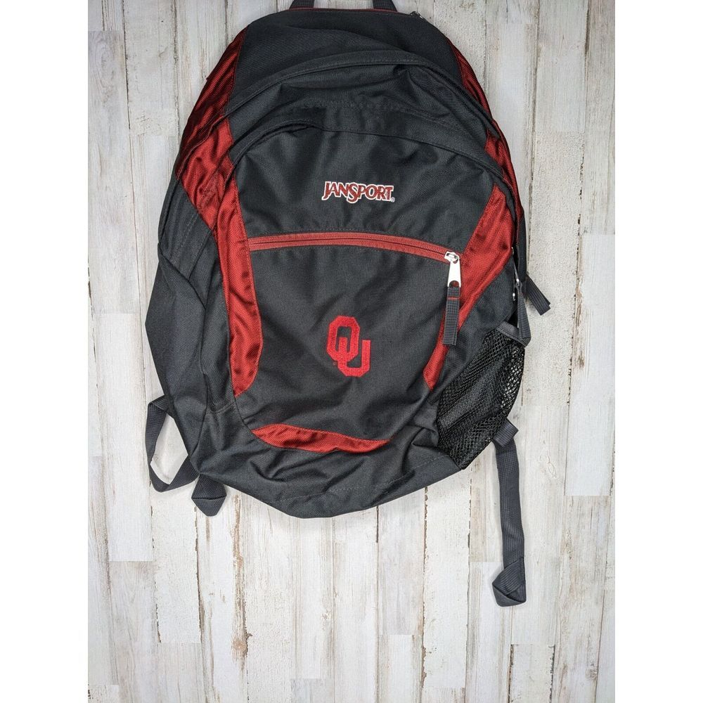 JanSport Backpack OU Sooners School Hiking Camp Travel Red Gray 3 Compartments